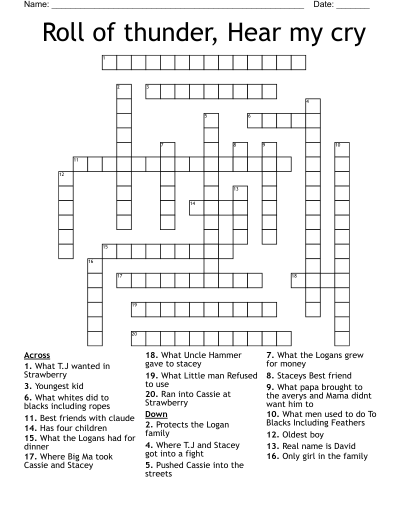 Roll of thunder, Hear my cry Crossword