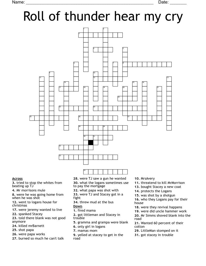 Roll of thunder hear my cry Crossword