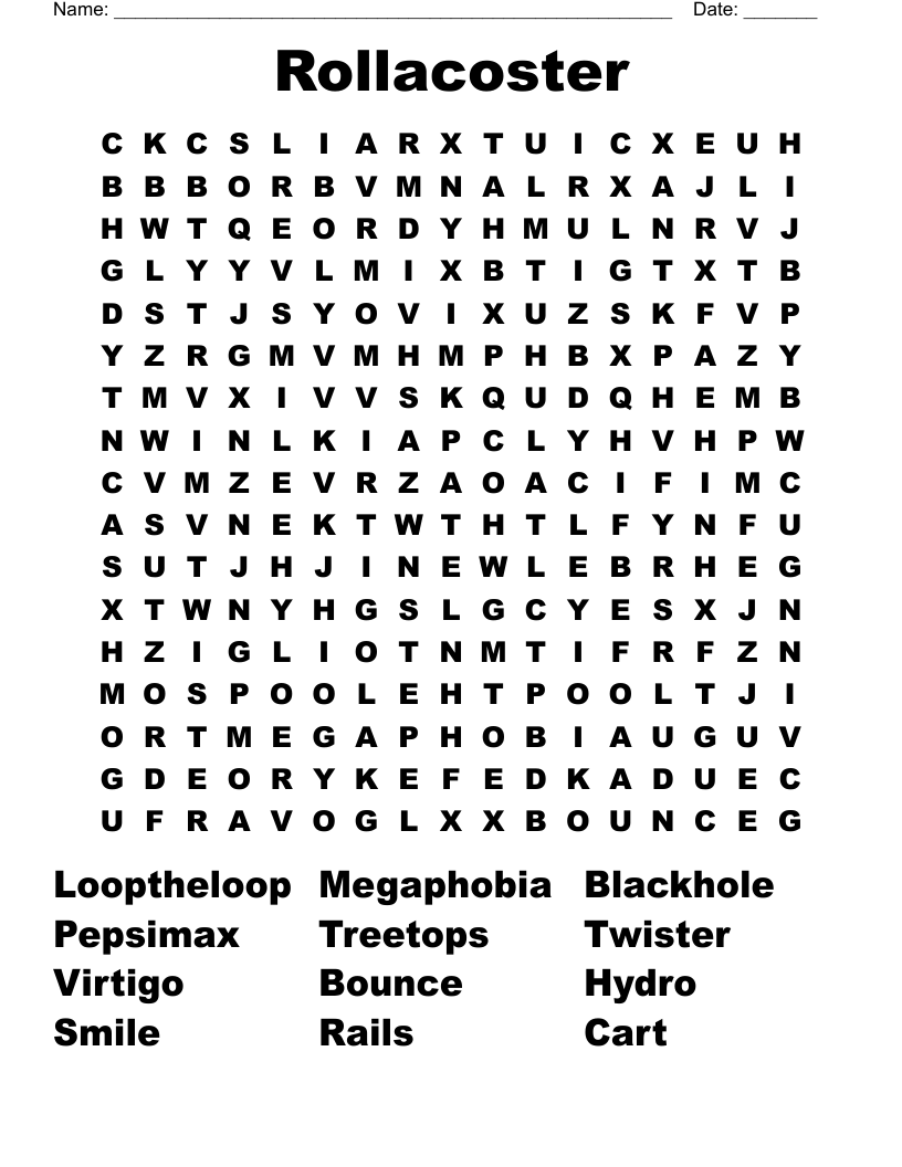 Rollacoster Word Search