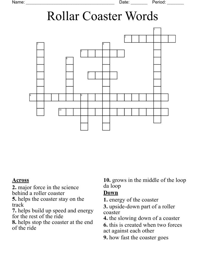 Rollar Coaster Words Crossword