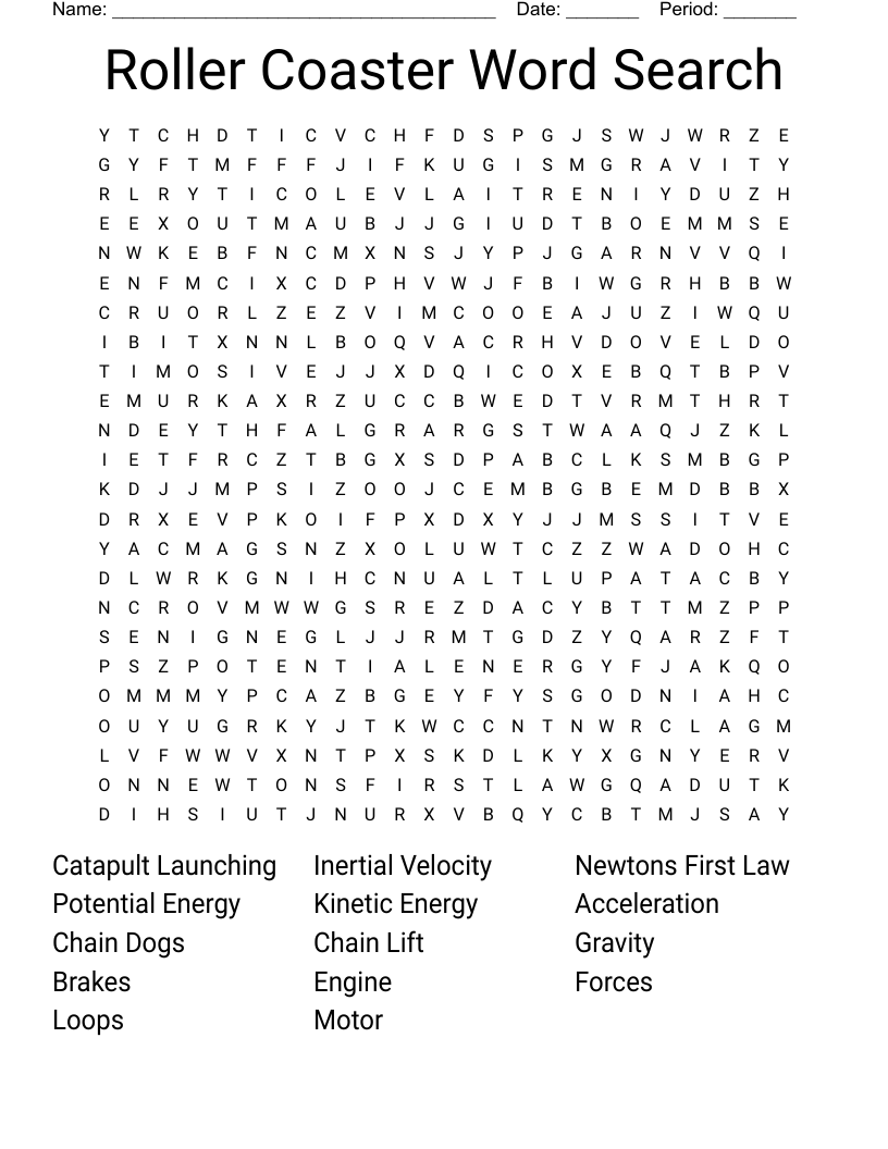 Roller Coaster Word Search