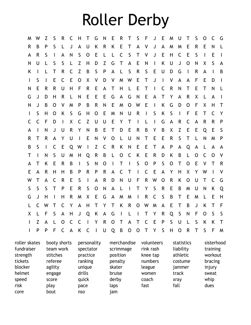 Roller Derby Word Search