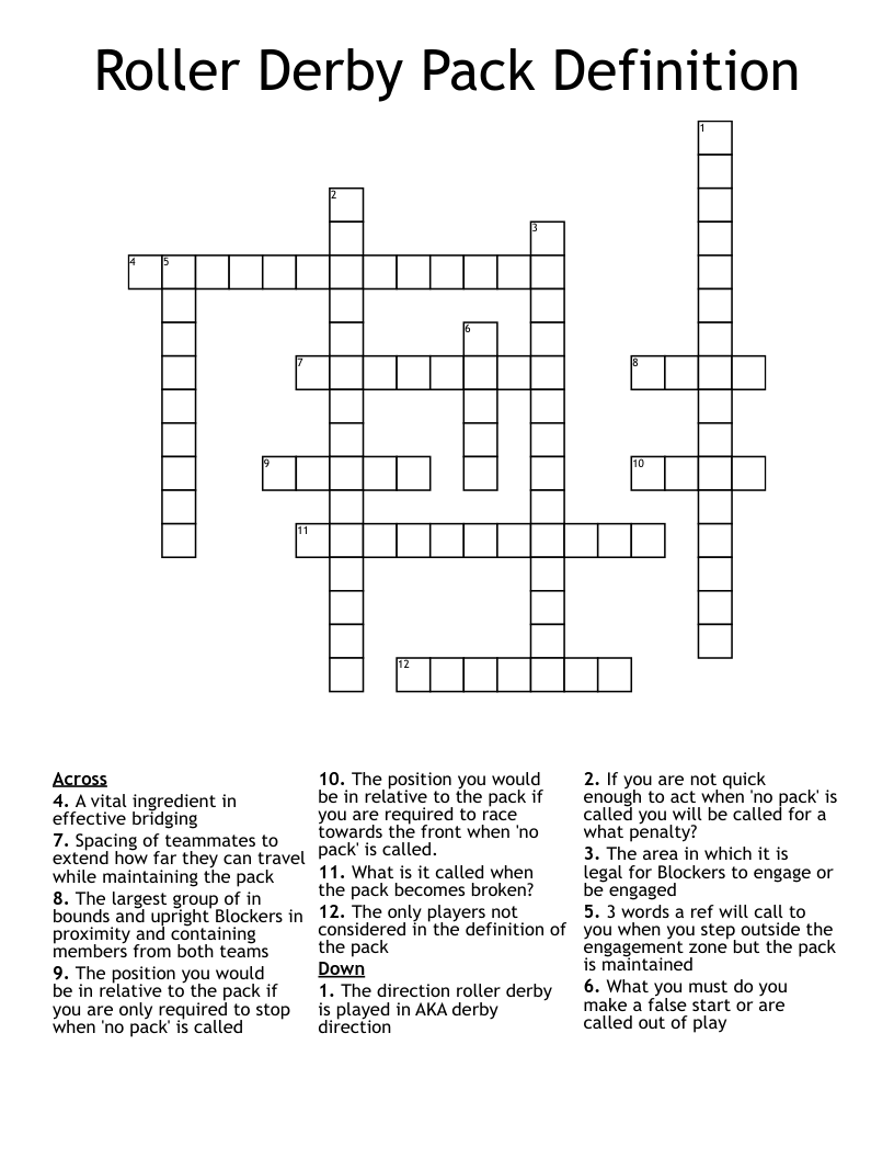 Roller Derby Pack Definition Crossword