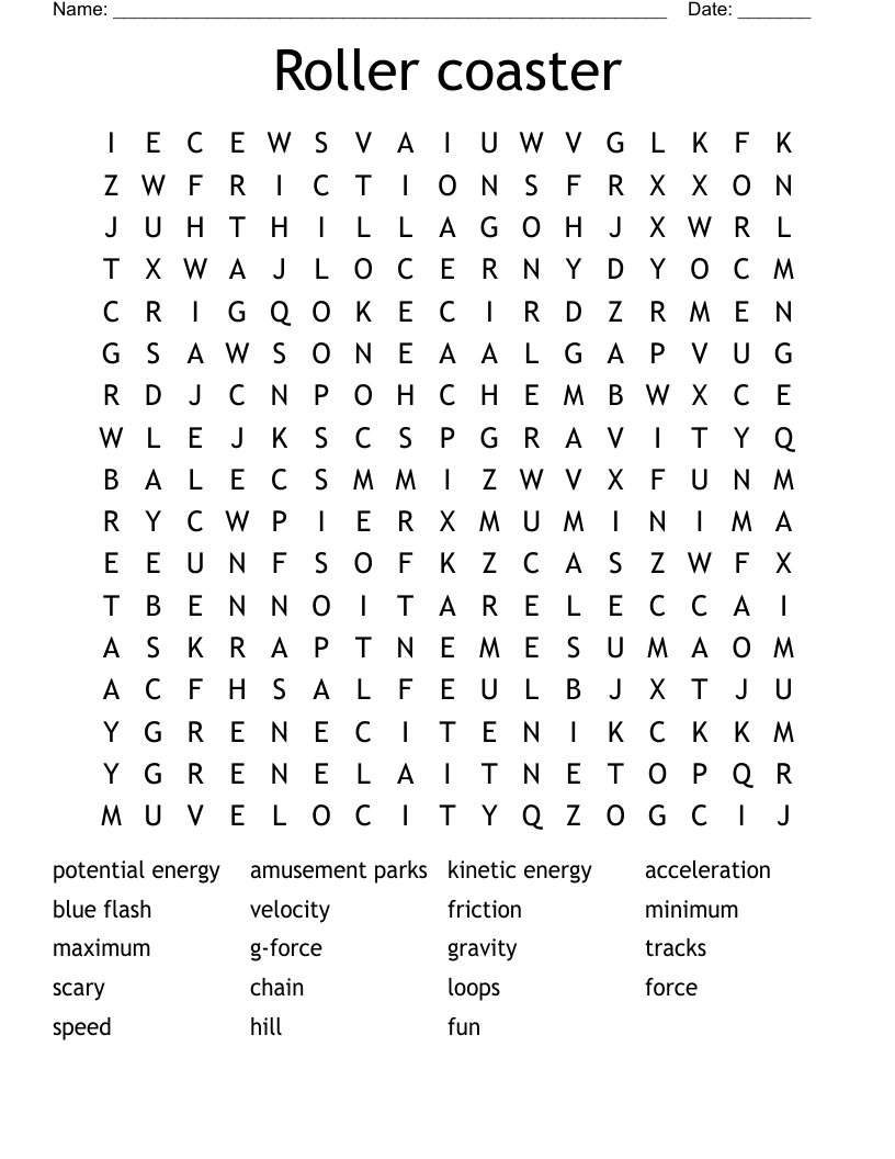 Roller coaster Word Search