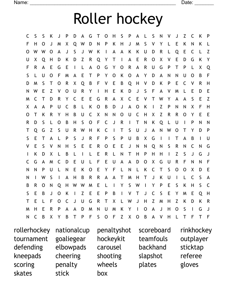 Roller hockey Word Search