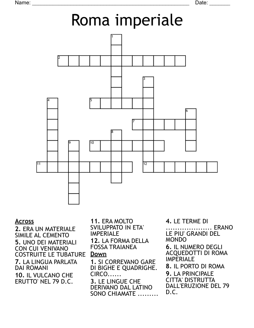 Roma imperiale Crossword