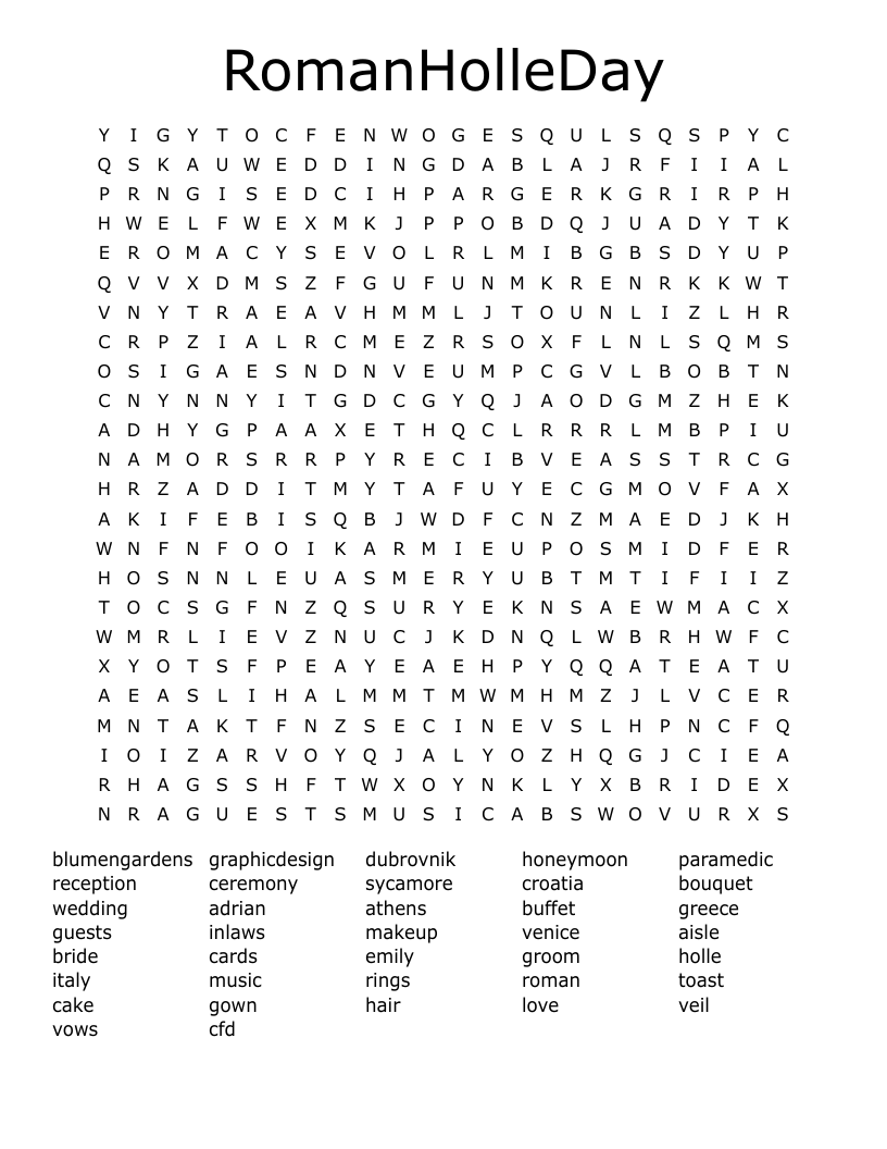 RomanHolleDay Word Search