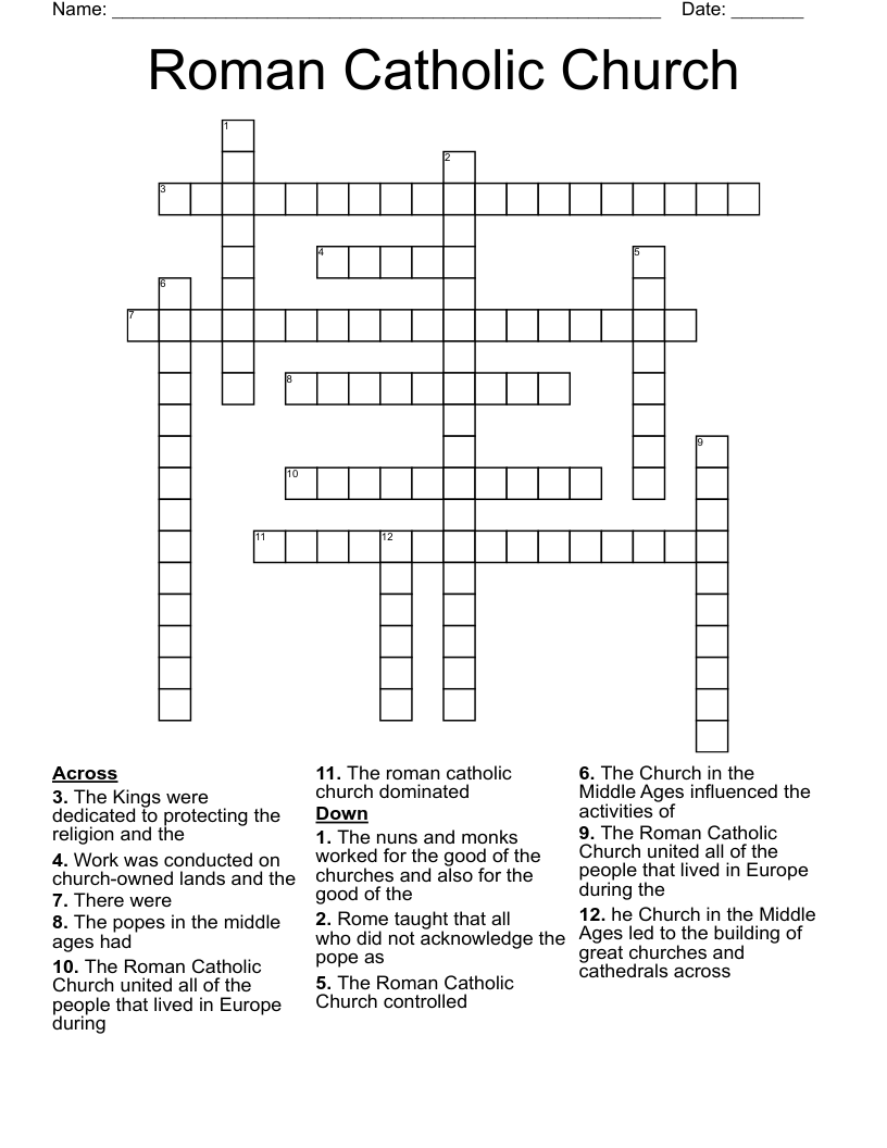 Roman Catholic Church  Crossword
