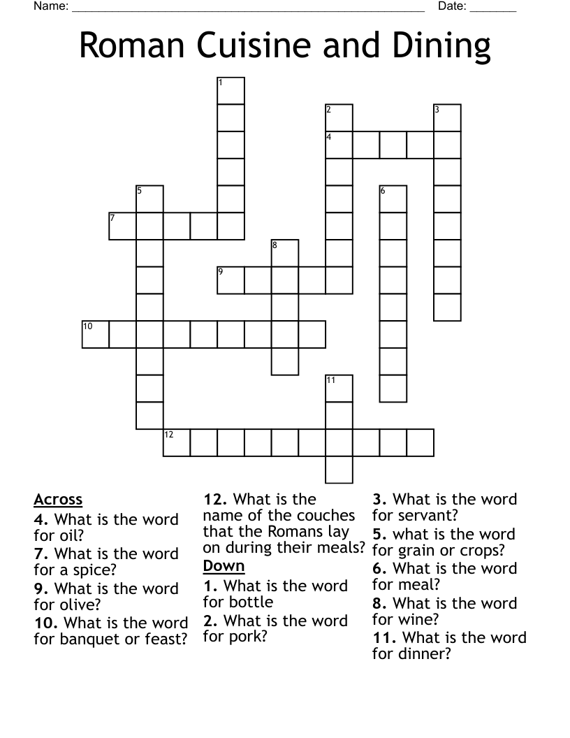 Roman Cuisine and Dining Crossword