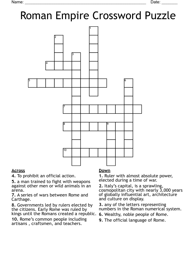 Roman Empire Crossword Puzzle