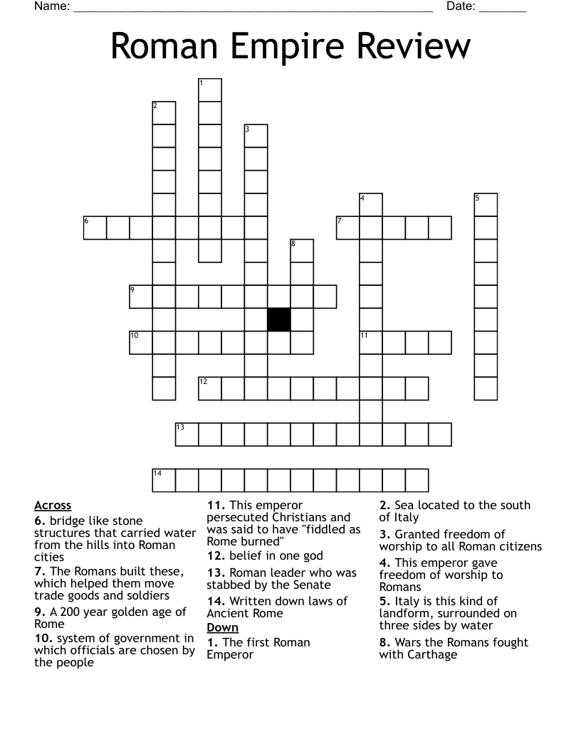 Roman Empire Review Crossword