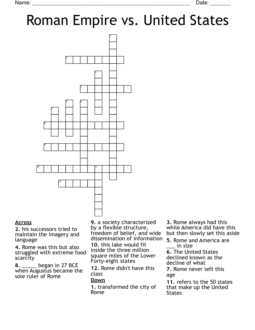 Roman Empire vs. United States Crossword