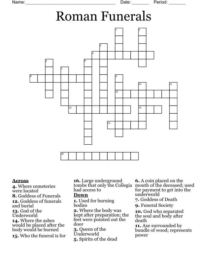 Roman Funerals Crossword