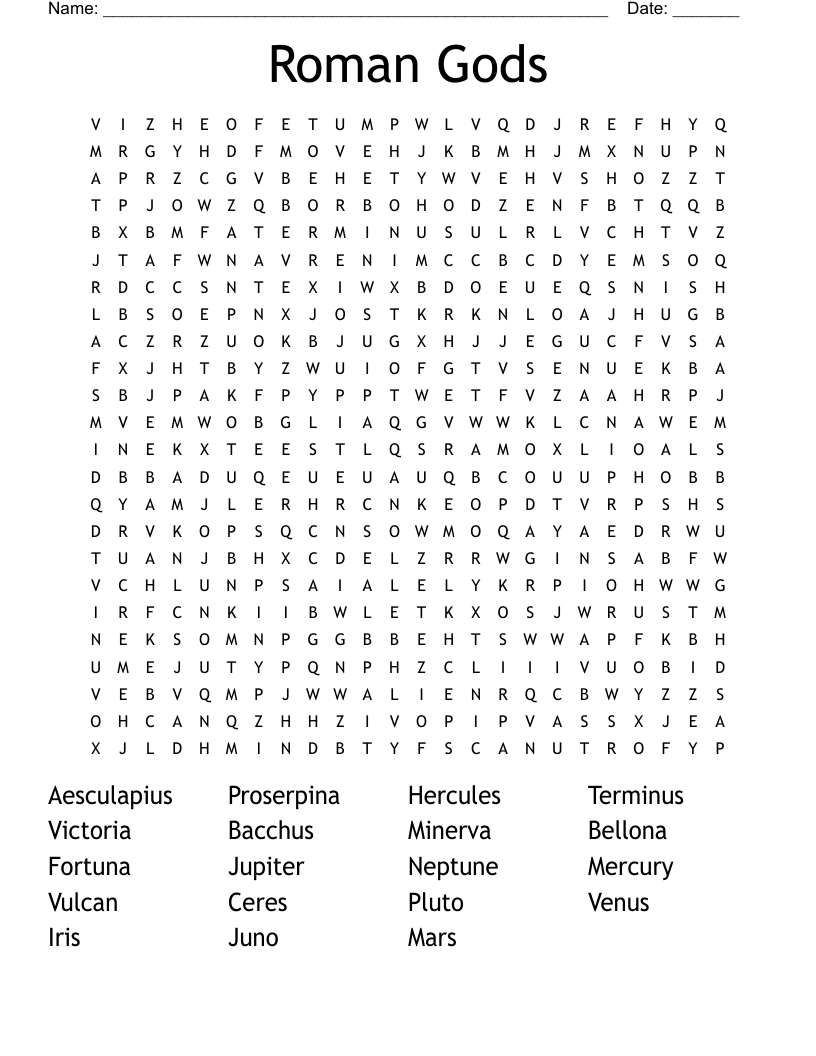 Roman Gods Word Search