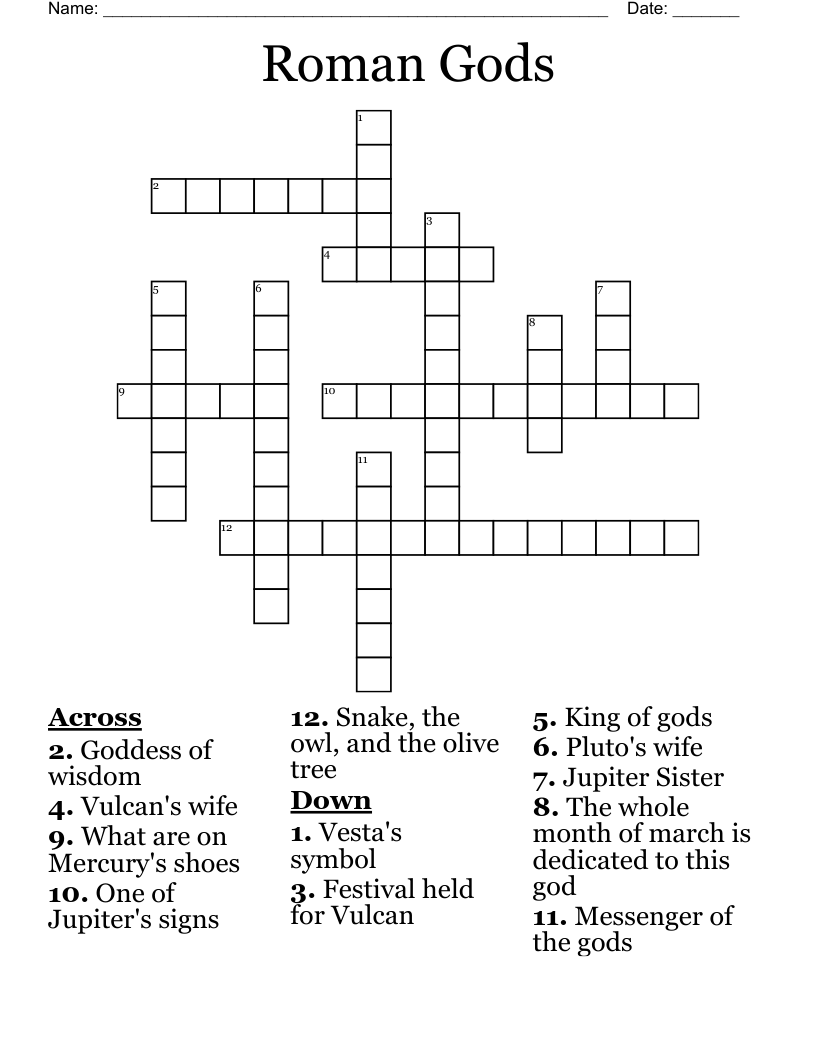 Roman Gods Crossword