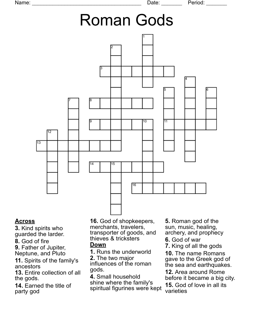 Roman Gods Crossword