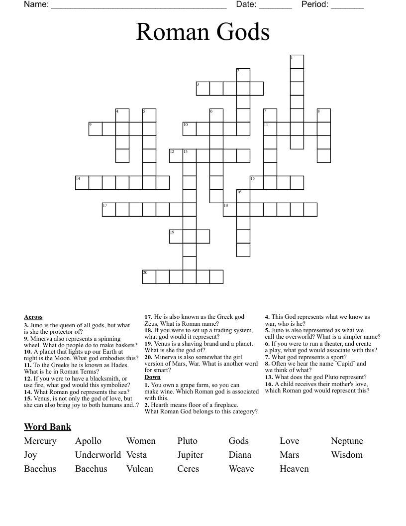 Roman Gods Crossword