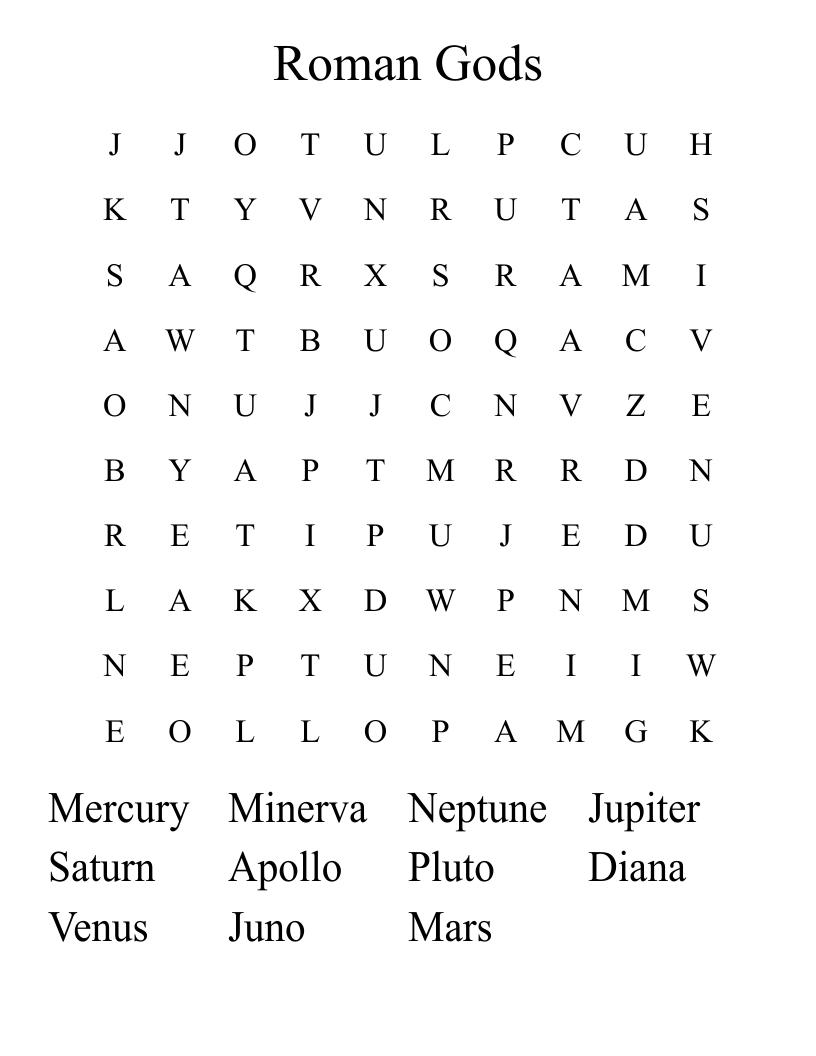 Roman Gods Word Search
