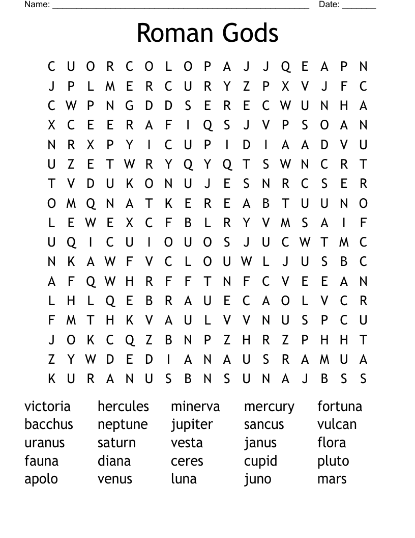 Roman Gods Word Search