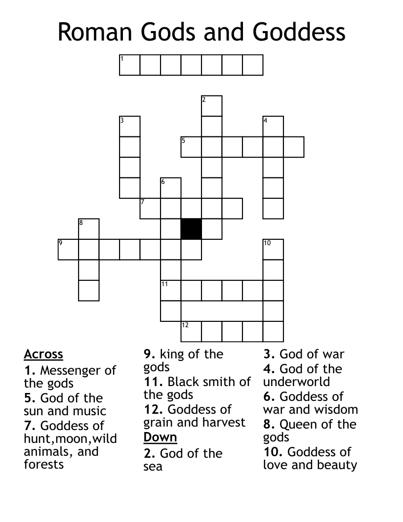 Roman Gods and Goddess Crossword