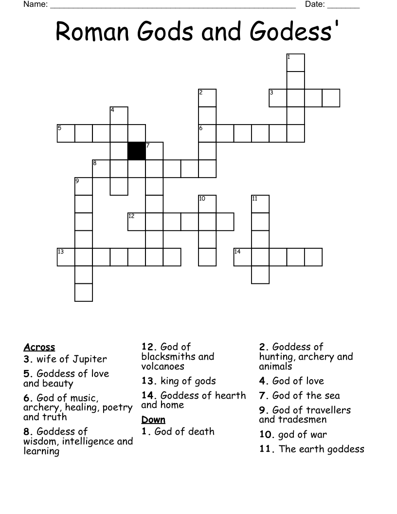 Roman Gods and Godess' Crossword