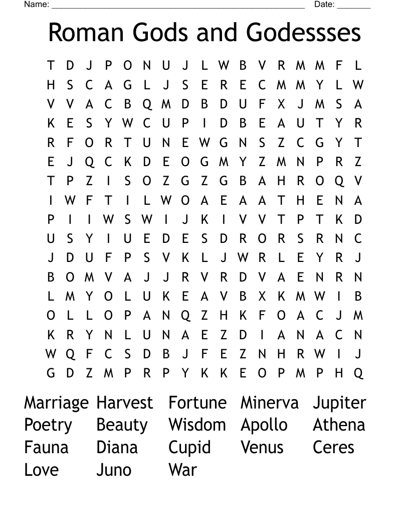 Roman Gods and Godessses Word Search