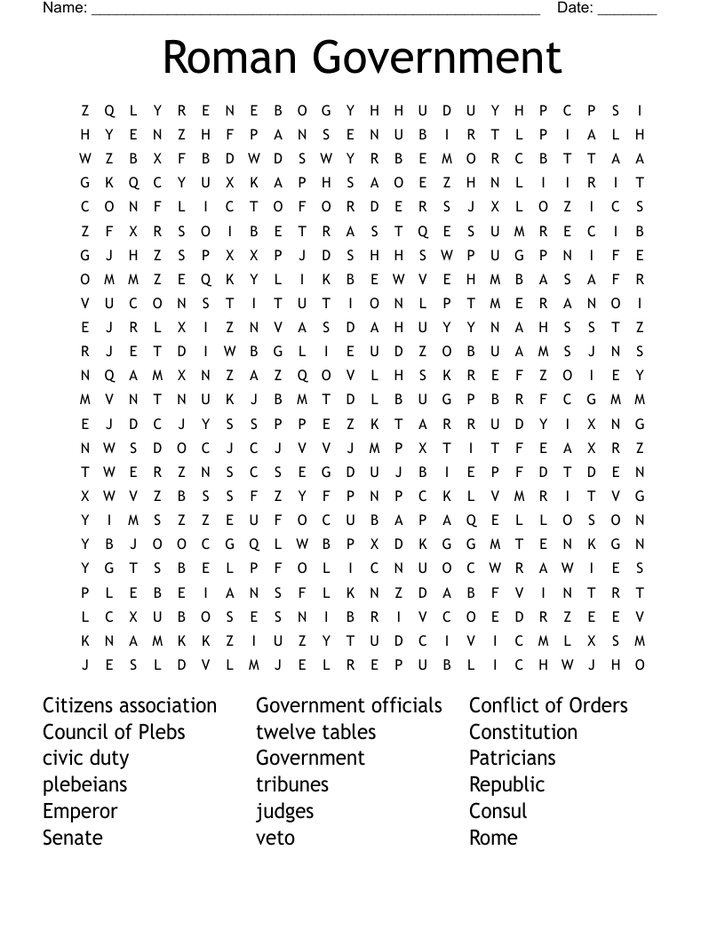 Roman Government Word Search
