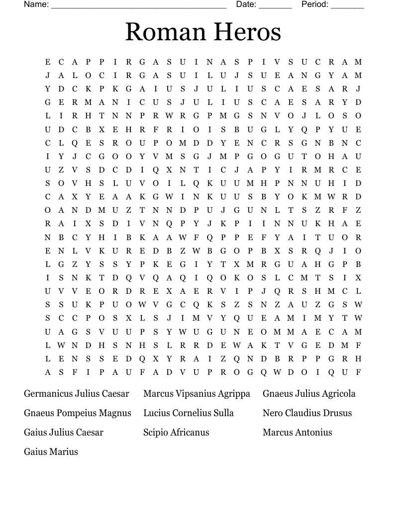 Roman Heros Word Search
