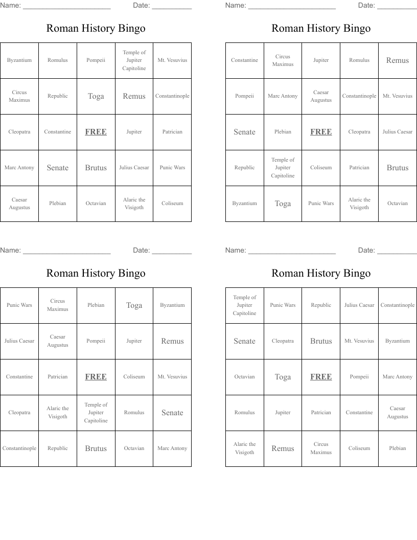 Roman History Bingo