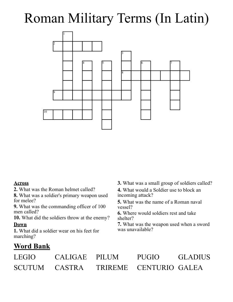 Roman Military Terms (In Latin) Crossword