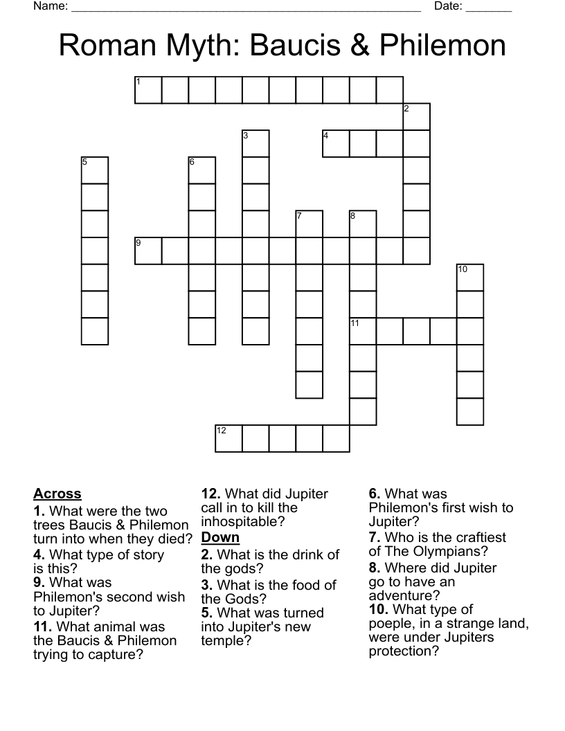 Roman Myth: Baucis & Philemon Crossword