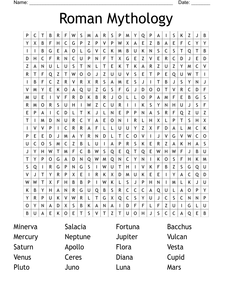 Roman Mythology Word Search