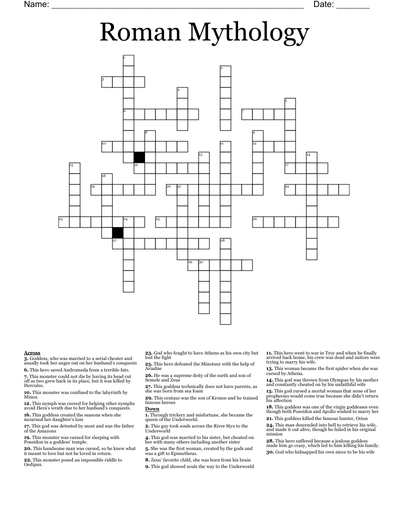 Roman Mythology Crossword