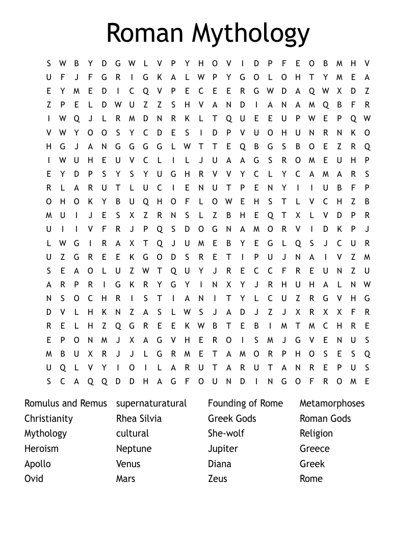 Roman Mythology Word Search
