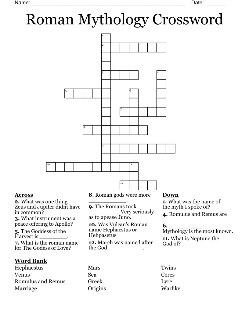 Roman Mythology Crossword