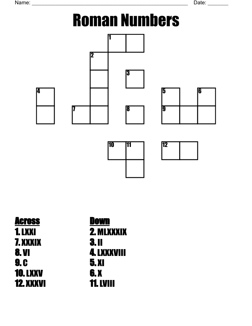 Roman Numbers Crossword
