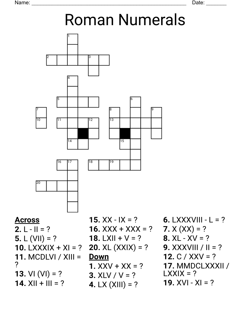 Roman Numerals Crossword