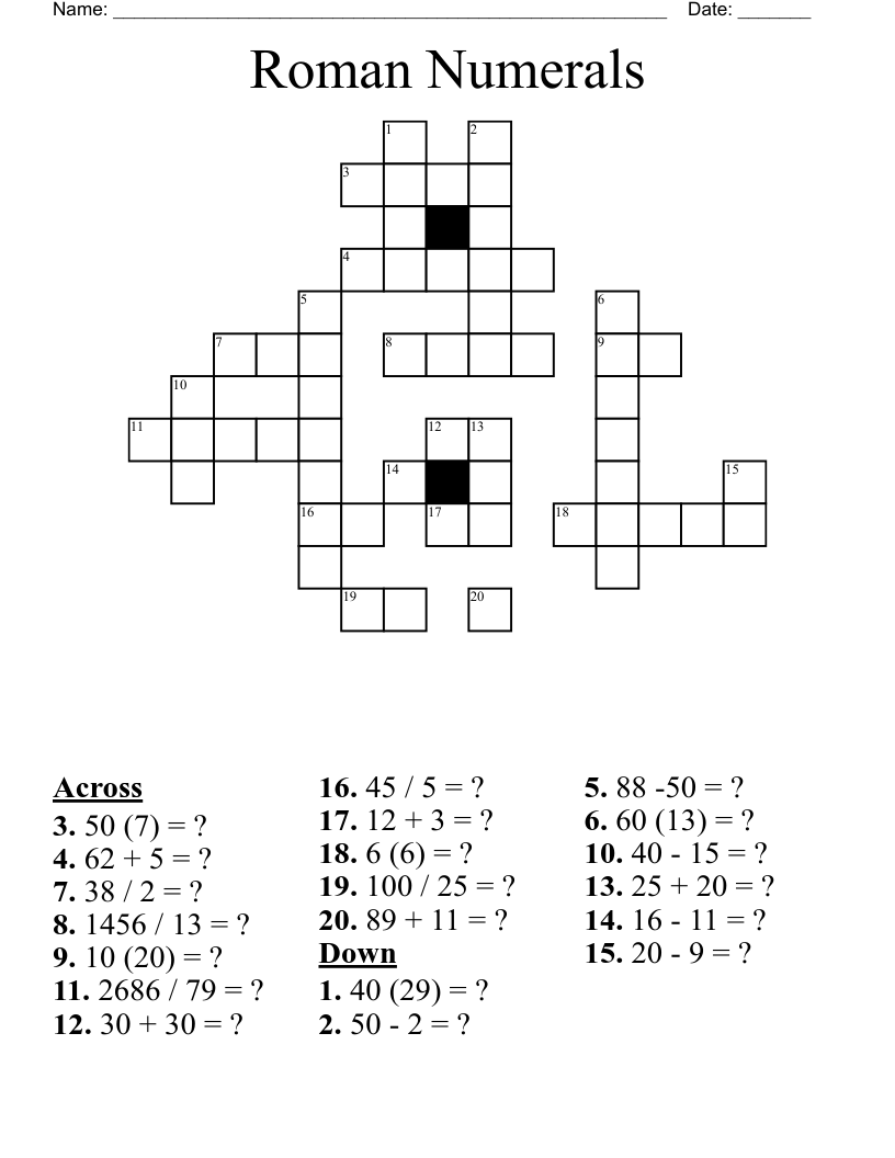 Roman Numerals Crossword