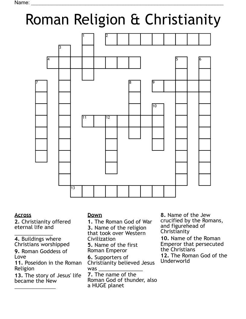 Roman Religion & Christianity Crossword