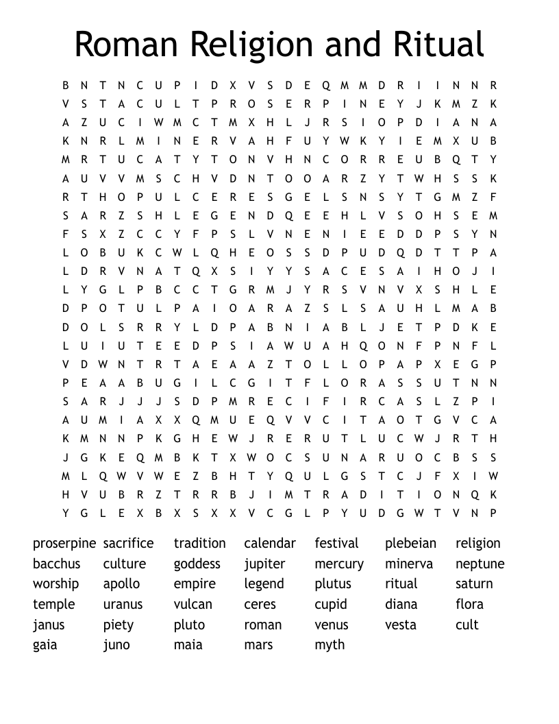 Roman Religion and Ritual Word Search