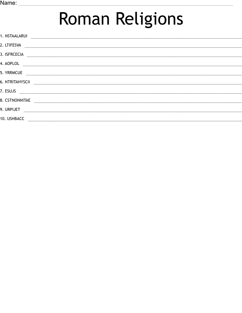 Roman Religions Word Scramble