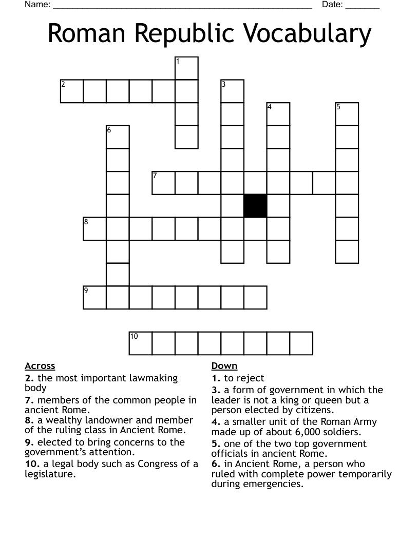 Roman Republic Vocabulary Crossword