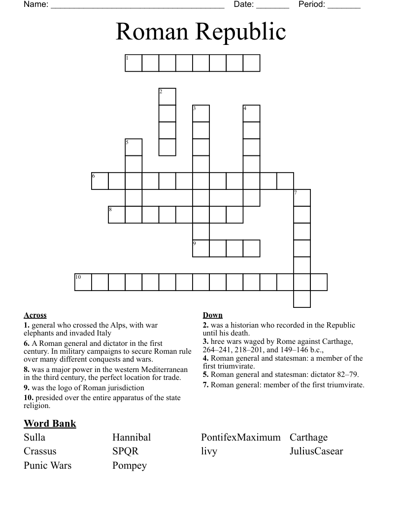 Roman Republic  Crossword