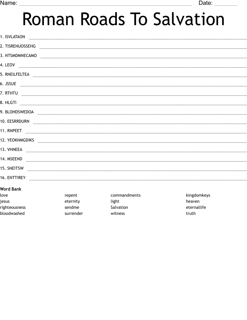 Roman Roads To Salvation Word Scramble