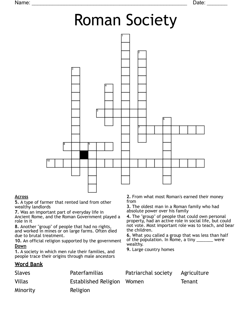 Roman Society Crossword