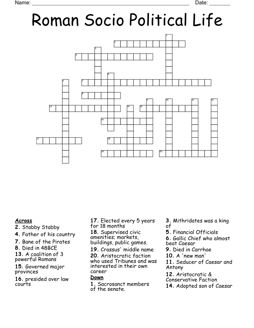 Roman Socio Political Life Crossword