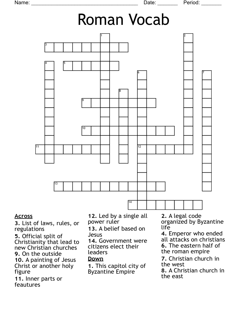 Roman Vocab Crossword