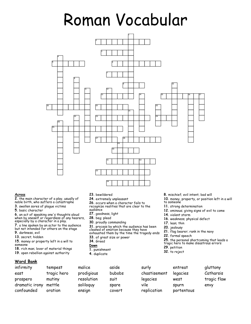 Roman Vocabular Crossword
