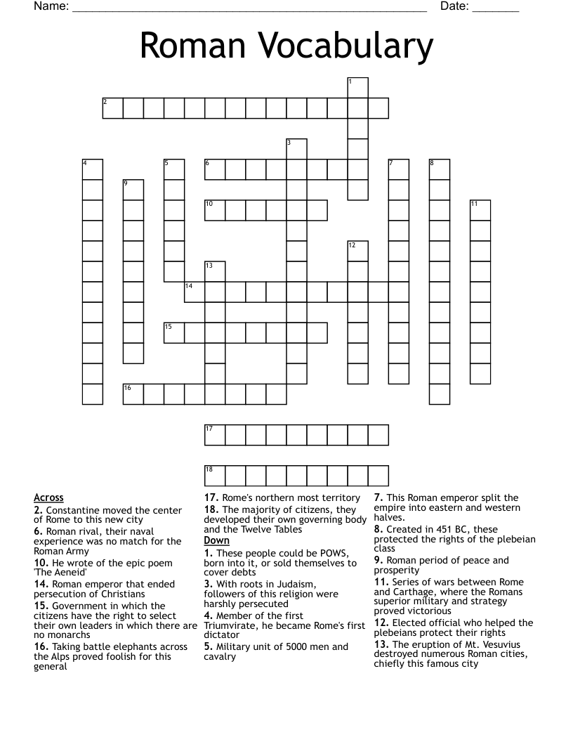 Roman Vocabulary Crossword