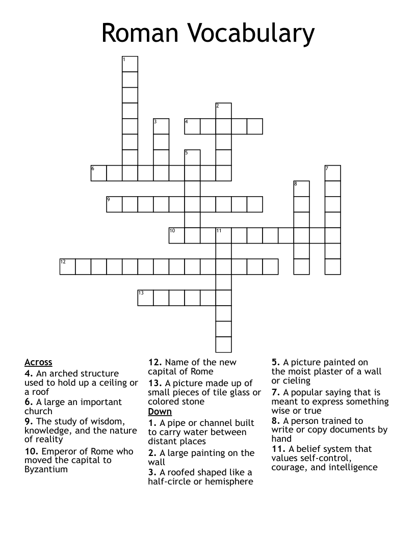 Roman Vocabulary Crossword